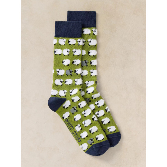 White Stuff Men's Mini Sheep Ankle Socks in Bright Green