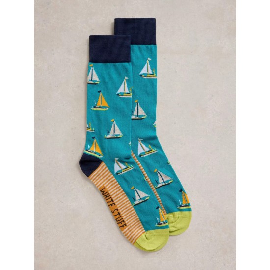White Stuff Men's Yachting Ankle Sock in Teal Multi