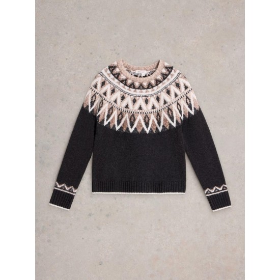 White Stuff Mono Fairisle Jumper in Black Multi