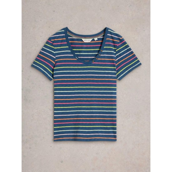 White Stuff Nadia Crew Neck Tee in Navy Multi