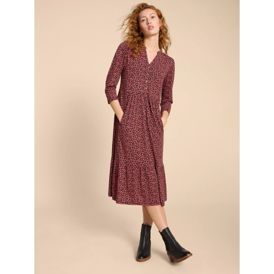 White Stuff Naya Print Jersey Dress in Pink Print