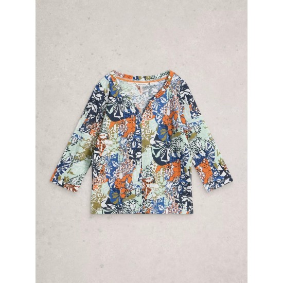 White Stuff Nelly 3/4 Sleeve Tee in Orange Multi