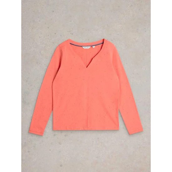 White Stuff Nelly Nep LS Tee in Mid Coral