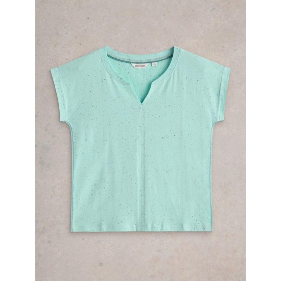 White Stuff Nelly Nep Notch Neck Tee in Bright Blue