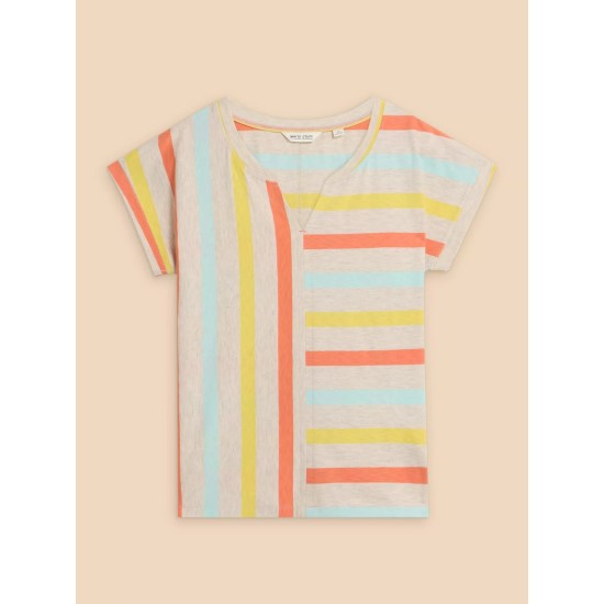 White Stuff Nelly Notch Neck Cotton Tee in Natural Multi