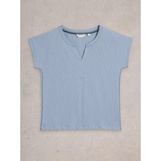 White Stuff Nelly Notch Neck Short Sleeve Tee in Mid Blue