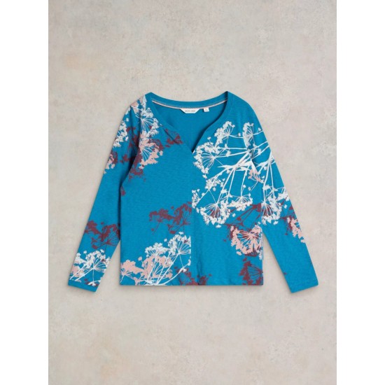 White Stuff Nelly Notch Neck Tee in Blue Multi