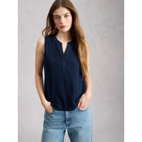 White Stuff Nora Texture Notch Vest in Dark Navy
