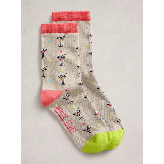 White Stuff Novelty Cocktail Ankle Sock in Grey Multi