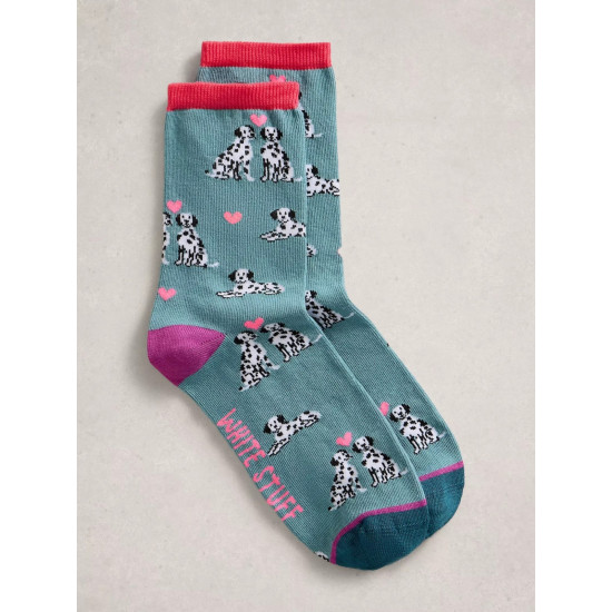 White Stuff Novelty Dalmation Ankle Sock in Mid Blue
