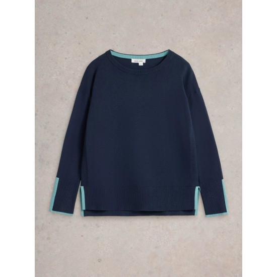 White Stuff Olive Crew Neck Cotton Jumper in French Navy