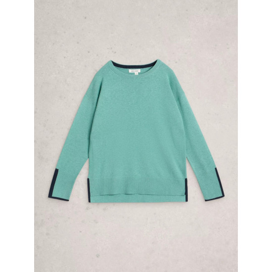 White Stuff Olive Crew Neck Long Sleeve Jumper in Mid Teal