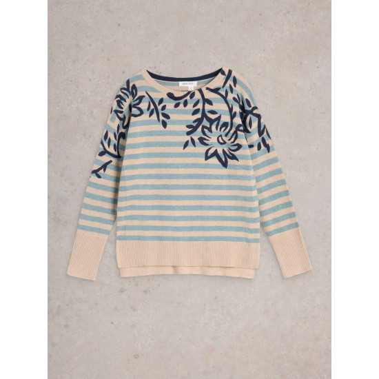 White Stuff Olive Print Jumper in Green Multi