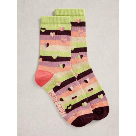 White Stuff Pattern Ankle Sock in Green Multi