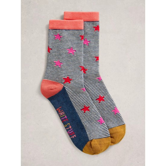 White Stuff Pattern Ankle Sock in Navy Multi
