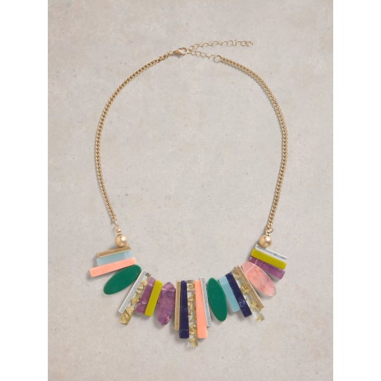 White Stuff Pine Statement Necklace in Silver Tone Metallic