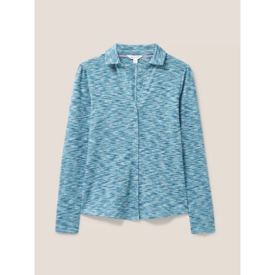 White Stuff Rosie Ribbed Jersey Shirt in Teal Multi