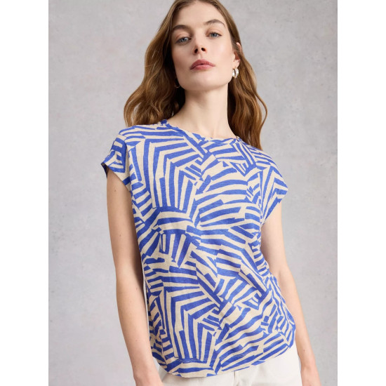 White Stuff Rowan Linen Tee in Blue Print