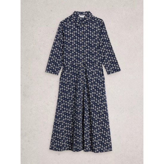 White Stuff Rua Collared Shirt Dress in Navy Print