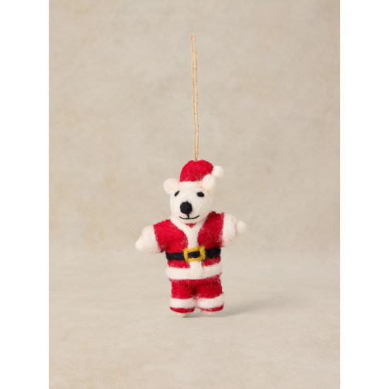 White Stuff Santa Polar Bear Hanging Dec in Red Multi