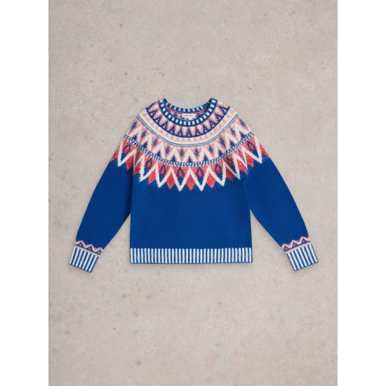 White Stuff Sapphire Fairisle Jumper in Blue Multi