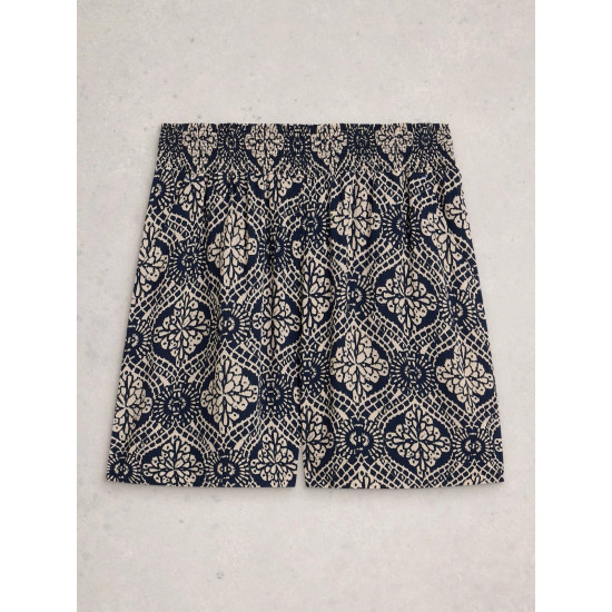 White Stuff Shelly Crinkle Shorts in Navy Print