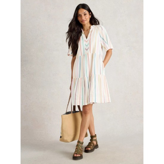 White Stuff Sophia Stripe Dress in Natural Multi