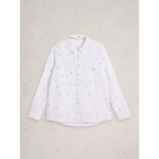 White Stuff Sophie Collared Organic Cotton Long Sleeve Shirt in Ivory Multi
