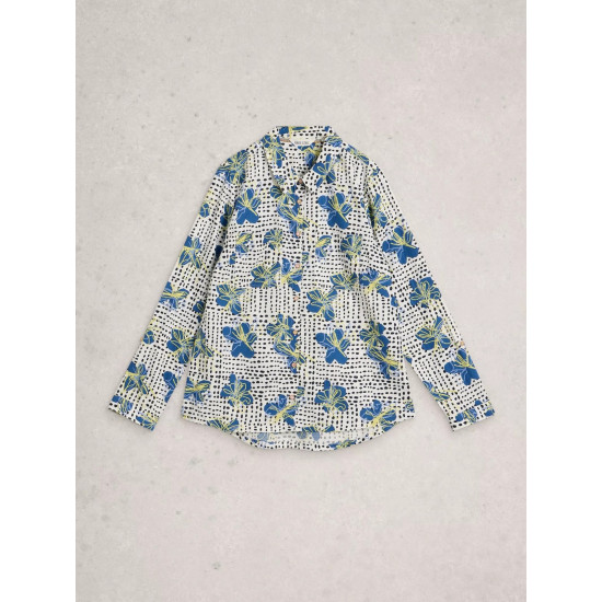 White Stuff Sophie Collared Organic Cotton Long Sleeve Shirt in Ivory Print