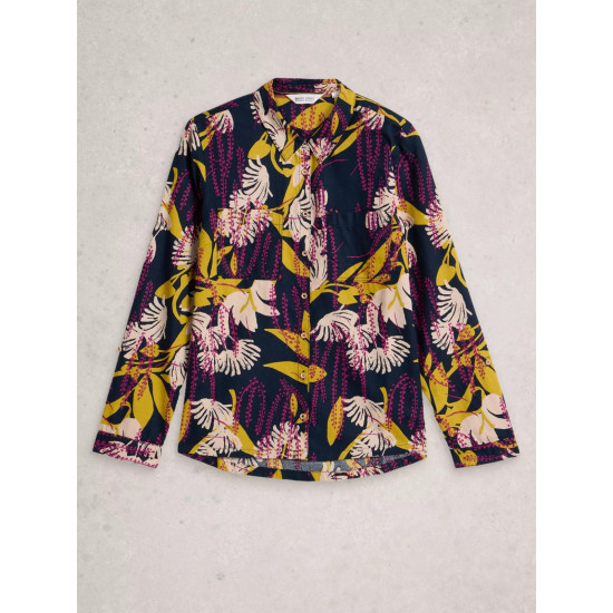 White Stuff Sophie Long Sleeve Shirt in Navy Print