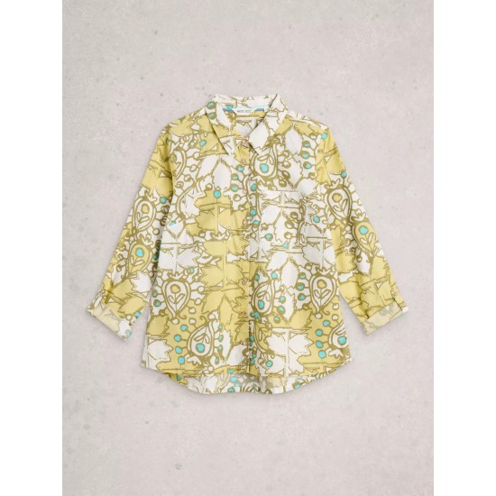 White Stuff Sophie Long Sleeve Organic Cotton Shirt in Yellow Multi
