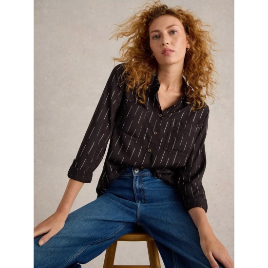 White Stuff Sophie Metallic Shirt in Black Multi