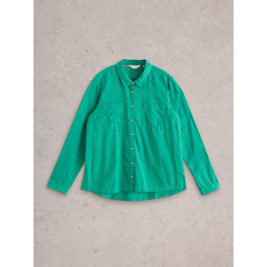 White Stuff Sophie Organic Cotton Long Sleeve Shirt in Bright Green