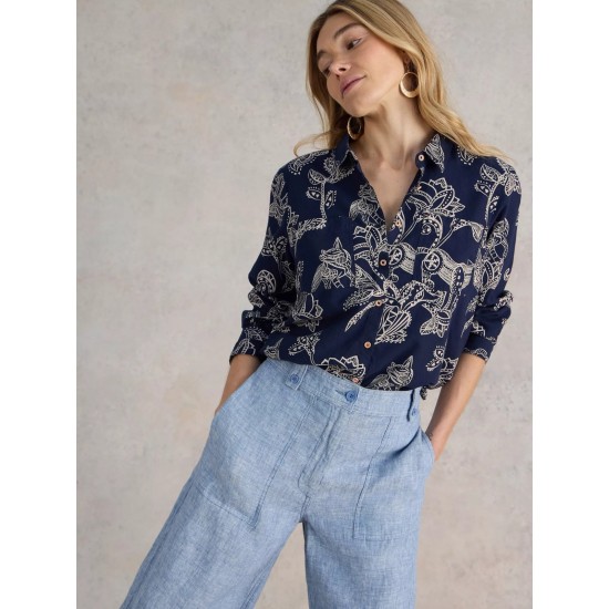 White Stuff Sophie Organic Cotton Shirt in Navy Print