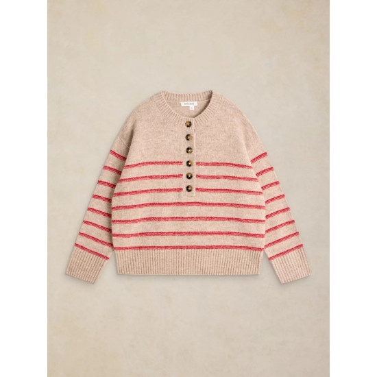 White Stuff Stripe Henley Jumper in Natural Multi