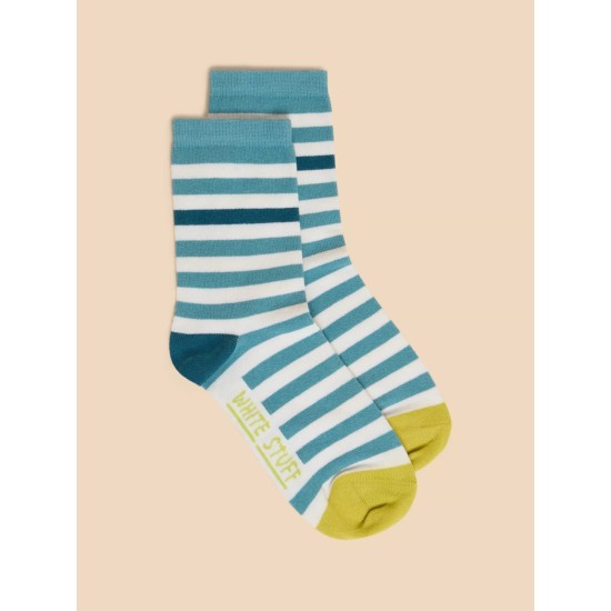 White Stuff Stripe Patterned Ankle Socks in Blue Multi