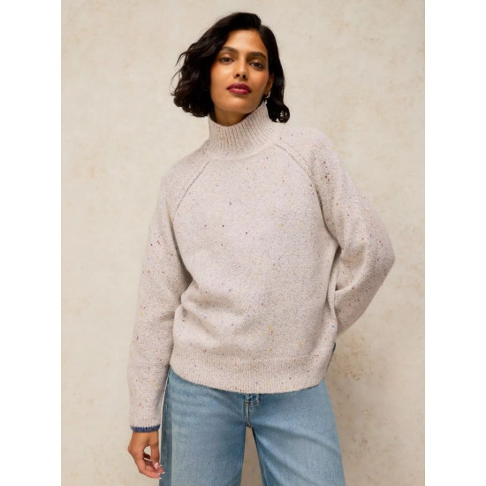 White Stuff Talia Nep High Neck Jumper in Light Grey