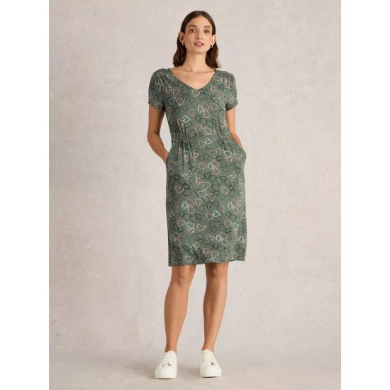 White Stuff Tallie Jersey Short Sleeve Dress in Green Print