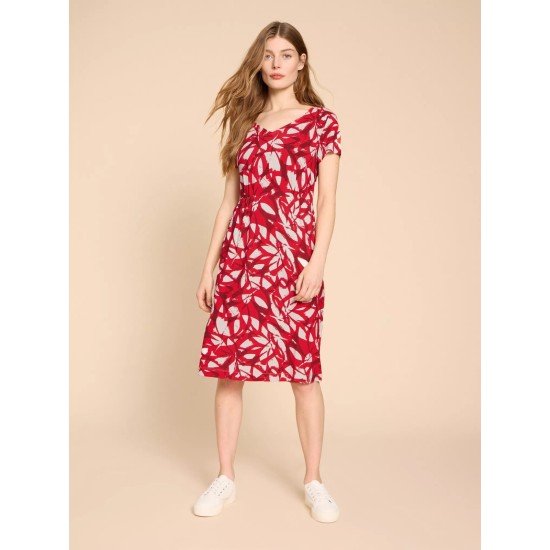 White Stuff Tallie V Neck Jersey Dress in Red Print