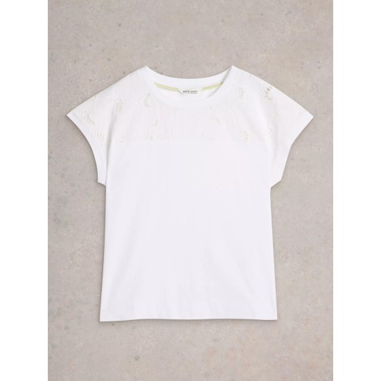 White Stuff Thea Broderie Tee in Brilliant White