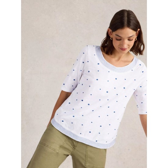White Stuff Weaver Embroidered Top in White Multi