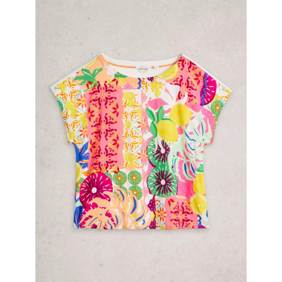 White Stuff Woven Mix Crew Neck Tee in Yellow Print
