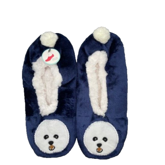 Wild Feet Cosy Fleece Lined Slippers - Dog Blue