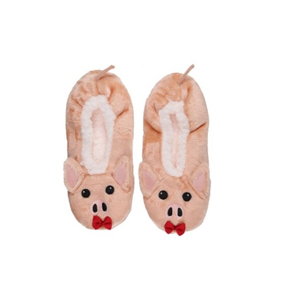 Wild Feet Cosy Fleece Lined Slippers - Pink Pig