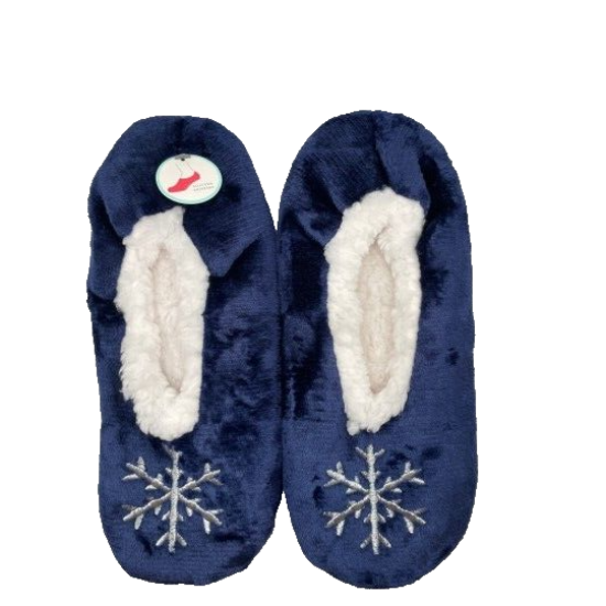 Wild Feet Cosy Fleece Lined Slippers - Snowflake Blue