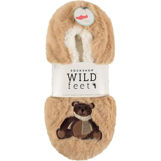 Wild Feet Cosy Fleece Lined Slippers - Teddy Bear Beige